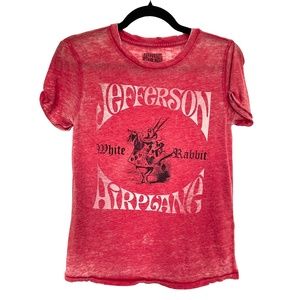 Lucky Brand Jefferson Airplane White Rabbit Tee Red Acid Wash XS